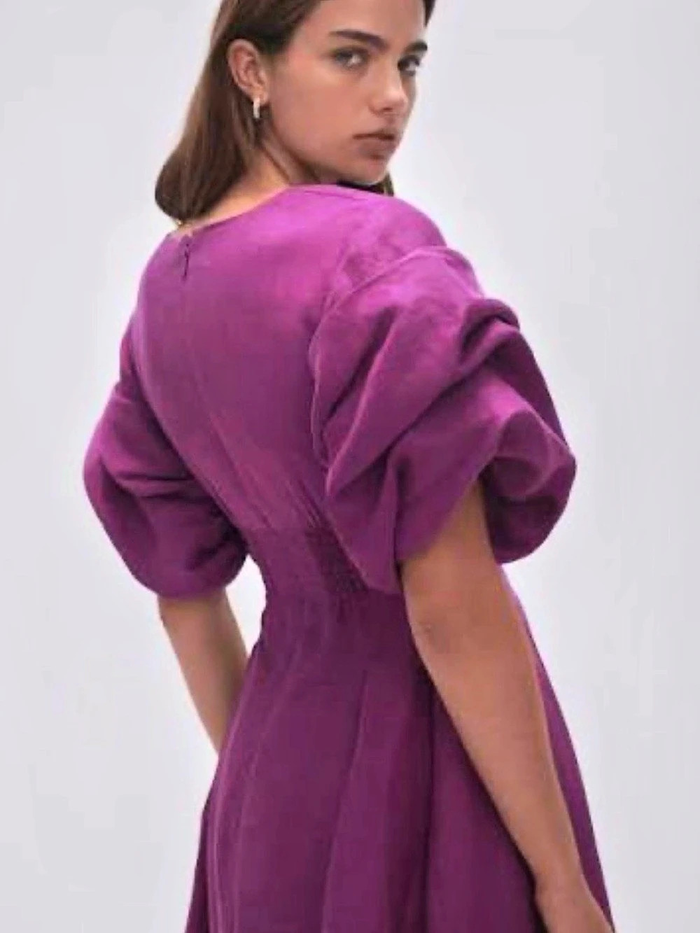 AJE Purple Puff Sleeve Midi Dress Like New - Picture 2 of 2